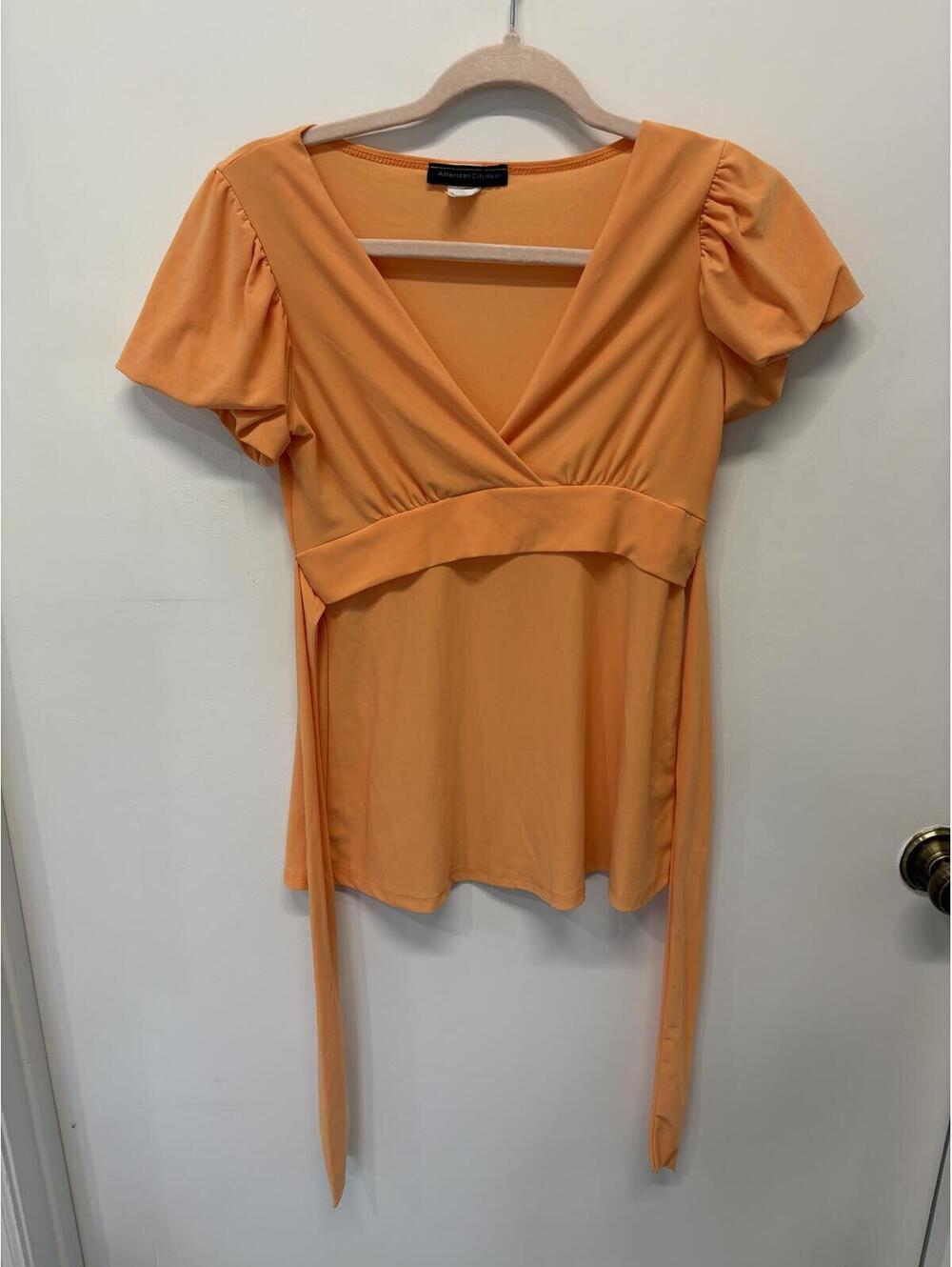 Baby Doll American City Wear Orange Short Sleeve Wrap Top Small